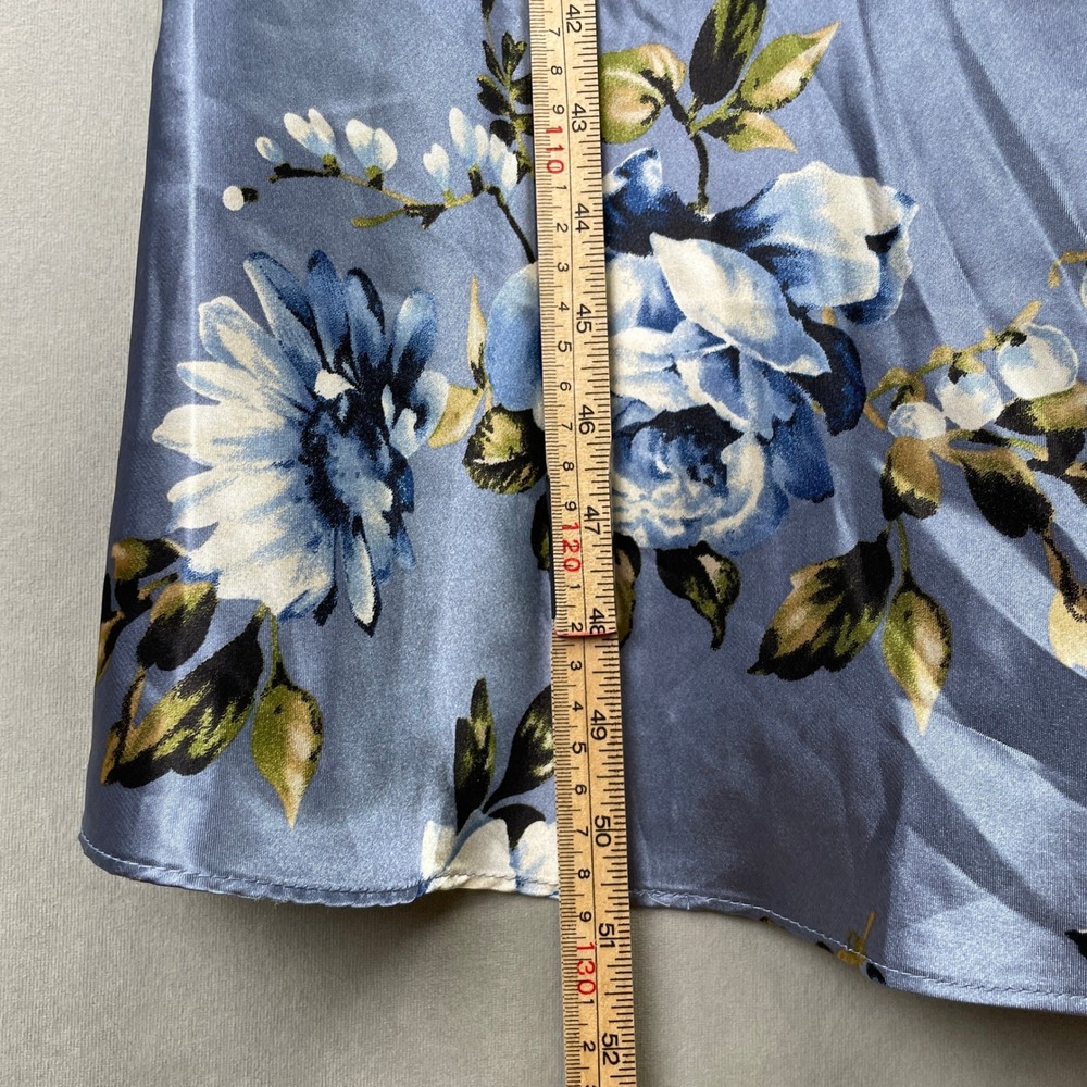 Jones New York Blue Floral Romantic Satin Soft Girl Spring Dress Midi V-Neck M - Picture 6 of 8
